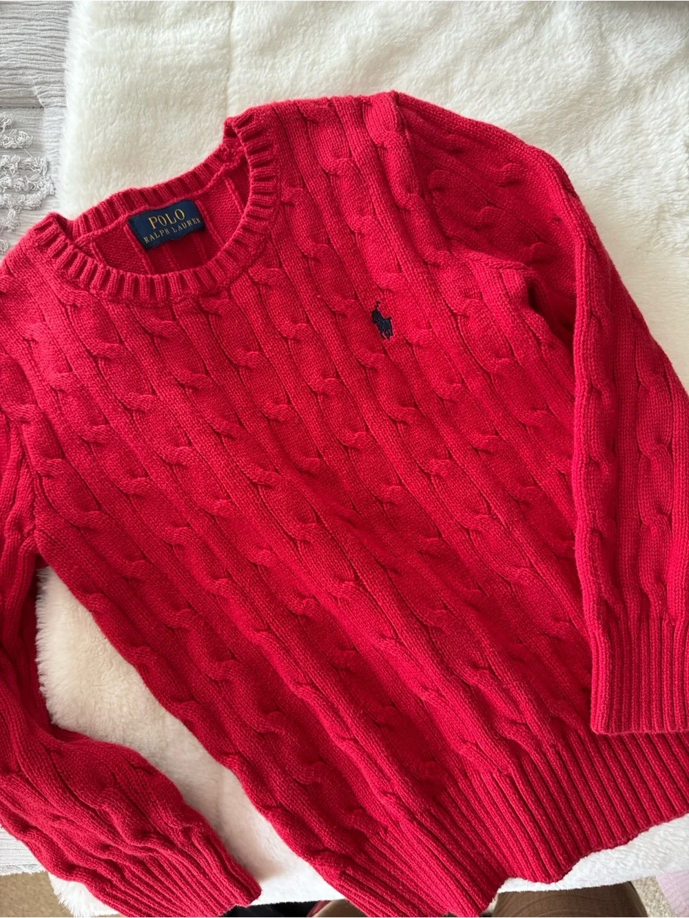 Ralph Lauren polo red knit crewneck long sleeve sweater size small (7/8)